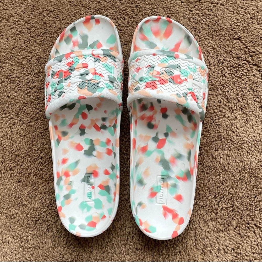Womens HUNTER BLOOM Algae slides flip flops size 12